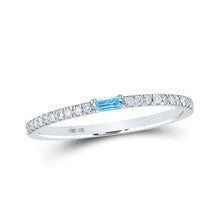  10k White Gold Womens Baguette Aquamarine Diamond Band Ring 1/5 Cttw
