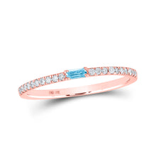  10k Rose Gold Womens Baguette Aquamarine Diamond Band Ring 1/5 Cttw