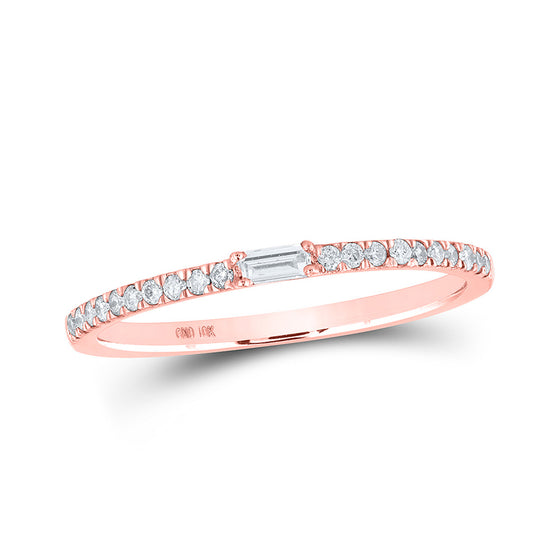 10k Rose Gold Womens Baguette Diamond Band Ring 1/6 Cttw