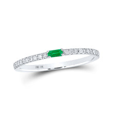  10k White Gold Womens Baguette Emerald Diamond Band Ring 1/5 Cttw