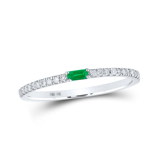 10k White Gold Womens Baguette Emerald Diamond Band Ring 1/5 Cttw