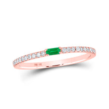  10k Rose Gold Womens Baguette Emerald Diamond Band Ring 1/5 Cttw