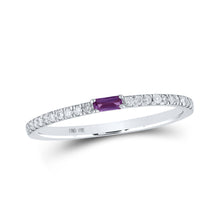  10k White Gold Womens Baguette Alexandrite Diamond Band Ring 1/5 Cttw