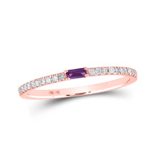  10k Rose Gold Womens Baguette Alexandrite Diamond Band Ring 1/5 Cttw