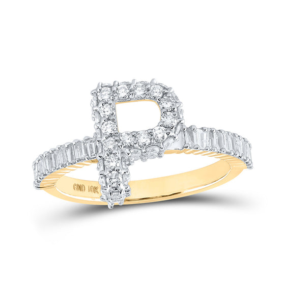 10k Yellow Gold Womens Baguette Diamond P Initial Letter Ring 1 Cttw