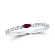  10k White Gold Womens Baguette Ruby Diamond Band Ring 1/5 Cttw