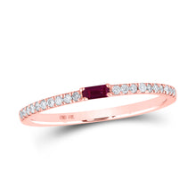  10k Rose Gold Womens Baguette Ruby Diamond Band Ring 1/5 Cttw
