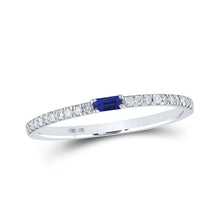  10k White Gold Womens Baguette Blue Sapphire Diamond Band Ring 1/5 Cttw
