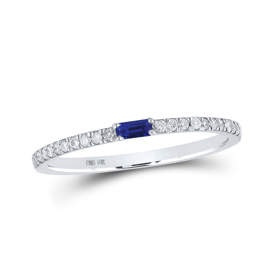 10k White Gold Womens Baguette Blue Sapphire Diamond Band Ring 1/5 Cttw
