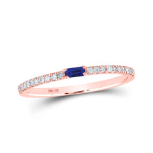  10k Rose Gold Womens Baguette Blue Sapphire Diamond Band Ring 1/5 Cttw