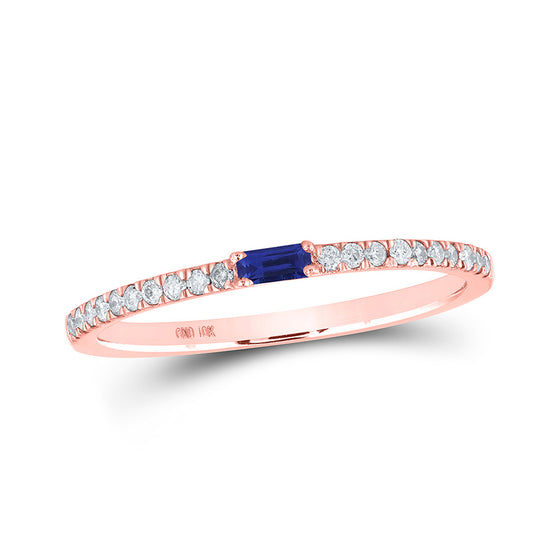 10k Rose Gold Womens Baguette Blue Sapphire Diamond Band Ring 1/5 Cttw