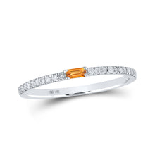  10k White Gold Womens Baguette Citrine Diamond Band Ring 1/5 Cttw