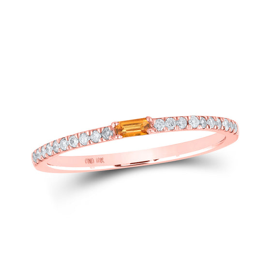 10k Rose Gold Womens Baguette Citrine Diamond Band Ring 1/5 Cttw