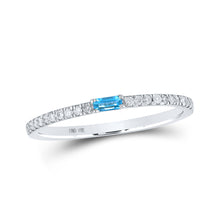  10k White Gold Womens Baguette Blue Topaz Diamond Band Ring 1/5 Cttw