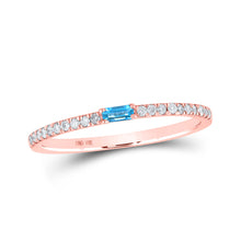  10k Rose Gold Womens Baguette Blue Topaz Diamond Band Ring 1/5 Cttw