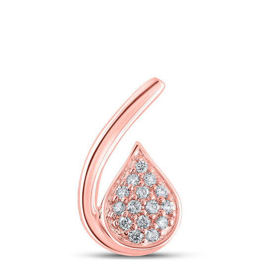 10k Rose Gold Womens Round Diamond Teardrop Pendant 1/10 Cttw