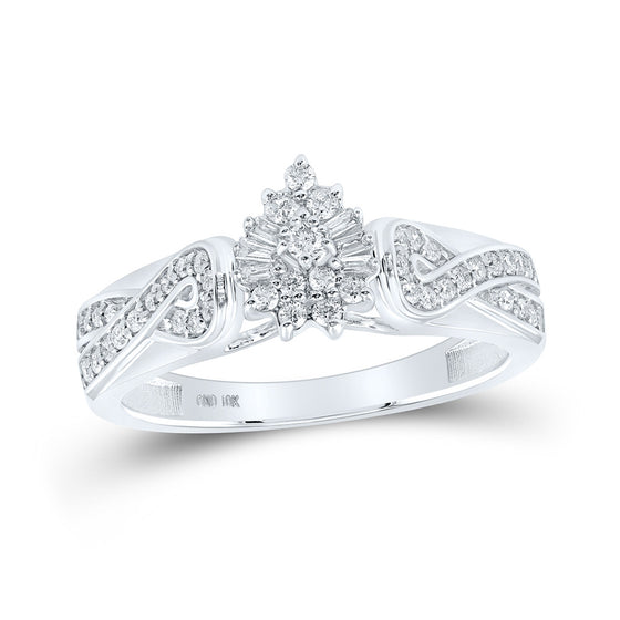 10k White Gold Womens Round Diamond Tear Cluster Ring 1/4 Cttw