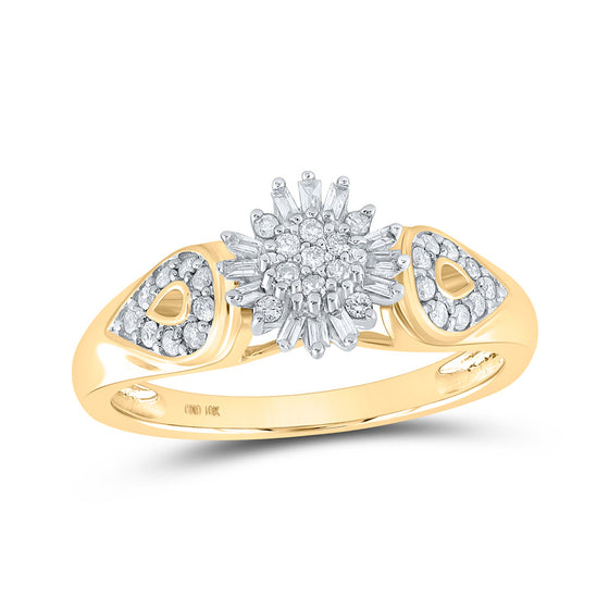 10k Yellow Gold Womens Round Diamond Cluster Ring 1/4 Cttw