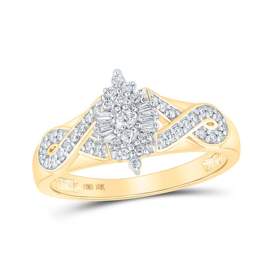10k Yellow Gold Womens Round Diamond Cluster Ring 1/4 Cttw