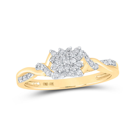 10k Yellow Gold Womens Round Diamond Twist Cluster Ring 1/6 Cttw
