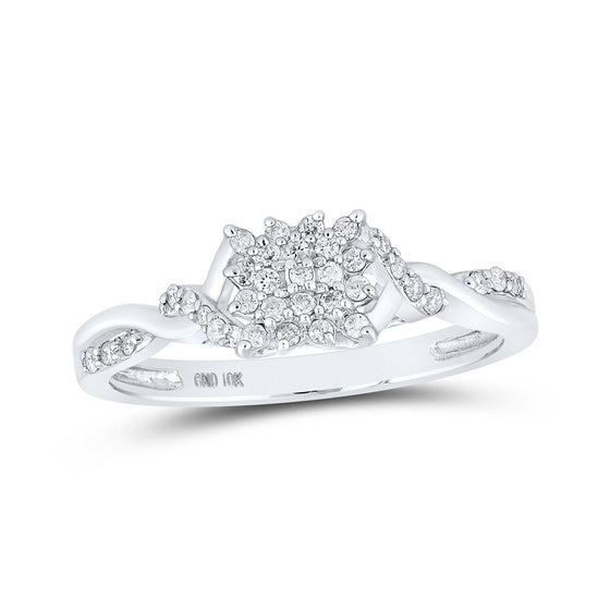 10k White Gold Womens Round Diamond Twist Cluster Ring 1/6 Cttw