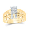 10k Yellow Gold His Hers Round Diamond Square Matching Wedding Set 1/2 Cttw