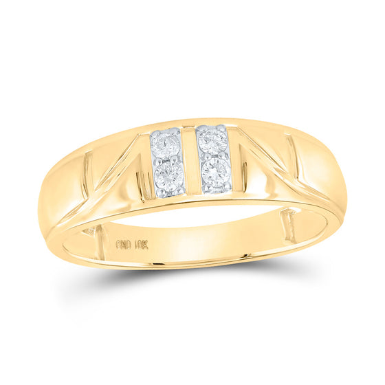 10k Yellow Gold His Hers Round Diamond Square Matching Wedding Set 1/2 Cttw