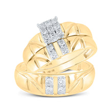  10k Yellow Gold His Hers Round Diamond Square Matching Wedding Set 1/2 Cttw