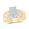 10k Yellow Gold His Hers Round Diamond Square Matching Wedding Set 1/2 Cttw