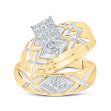  10k Yellow Gold His Hers Round Diamond Square Matching Wedding Set 1/2 Cttw