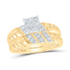 10k Yellow Gold His Hers Round Diamond Square Matching Wedding Set 1/2 Cttw