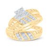 10k Yellow Gold His Hers Round Diamond Square Matching Wedding Set 1/2 Cttw