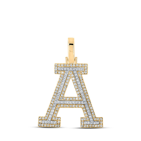 10k Two-tone Gold Mens Round Diamond A Initial Letter Pendant 1/2 Cttw