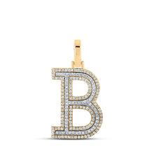  10k Two-tone Gold Mens Round Diamond B Initial Letter Pendant 1/2 Cttw