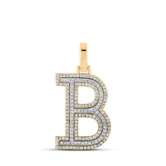 10k Two-tone Gold Mens Round Diamond B Initial Letter Pendant 1/2 Cttw