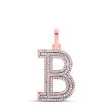  10k Two-tone Gold Mens Round Diamond B Initial Letter Pendant 1/2 Cttw