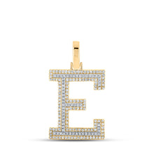  10k Two-tone Gold Mens Round Diamond E Initial Letter Pendant 1/2 Cttw