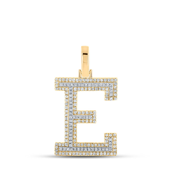 10k Two-tone Gold Mens Round Diamond E Initial Letter Pendant 1/2 Cttw
