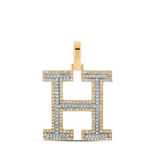  10k Two-tone Gold Mens Round Diamond H Initial Letter Pendant 5/8 Cttw