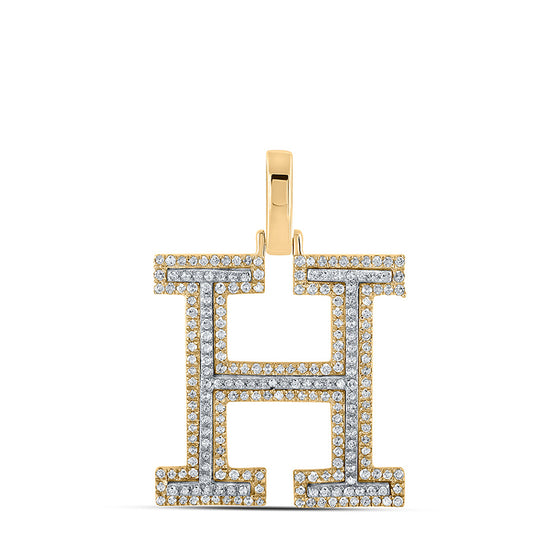 10k Two-tone Gold Mens Round Diamond H Initial Letter Pendant 5/8 Cttw