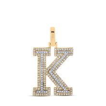  10k Two-tone Gold Mens Round Diamond K Initial Letter Pendant 1/2 Cttw