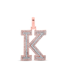  10k Two-tone Gold Mens Round Diamond K Initial Letter Pendant 1/2 Cttw
