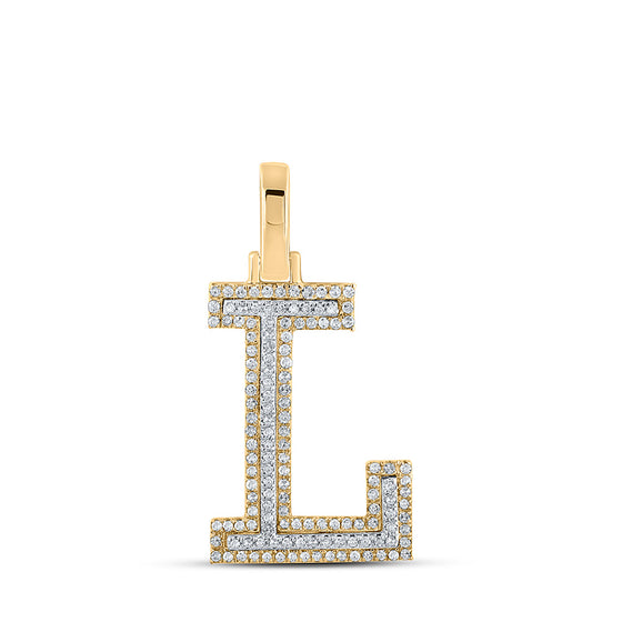 10k Two-tone Gold Mens Round Diamond L Initial Letter Pendant 1/3 Cttw