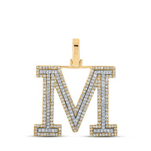  10k Two-tone Gold Mens Round Diamond M Initial Letter Pendant 3/4 Cttw