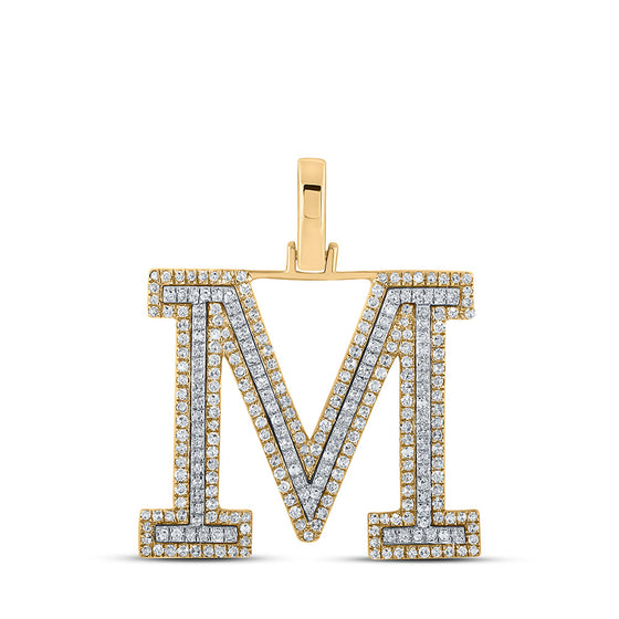 10k Two-tone Gold Mens Round Diamond M Initial Letter Pendant 3/4 Cttw