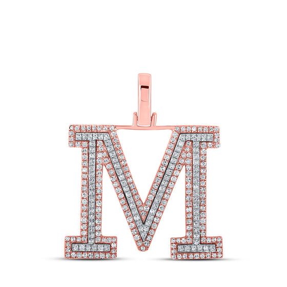 10k Two-tone Gold Mens Round Diamond M Initial Letter Pendant 3/4 Cttw
