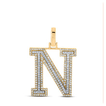  10k Two-tone Gold Mens Round Diamond N Initial Letter Pendant 1/2 Cttw