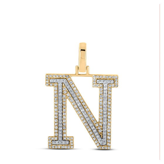 10k Two-tone Gold Mens Round Diamond N Initial Letter Pendant 1/2 Cttw