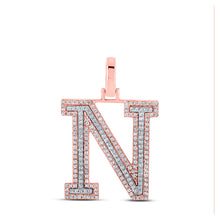  10k Two-tone Gold Mens Round Diamond N Initial Letter Pendant 1/2 Cttw