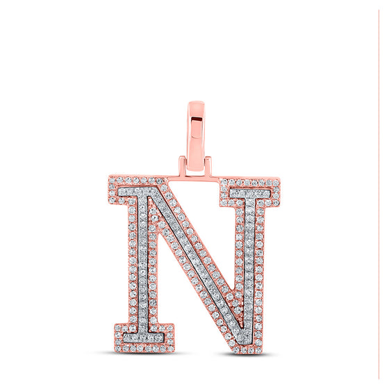 10k Two-tone Gold Mens Round Diamond N Initial Letter Pendant 1/2 Cttw